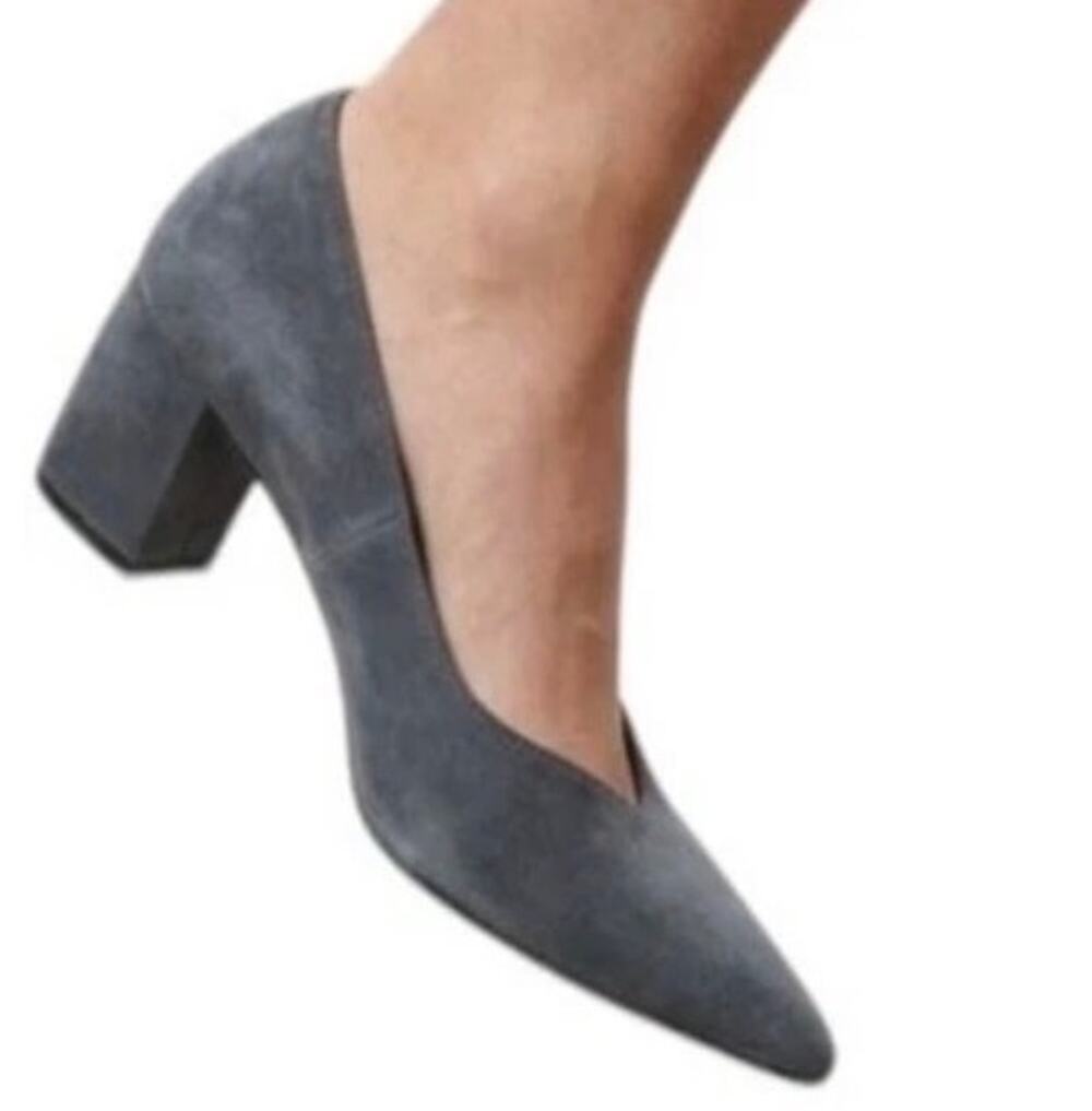 Jon Josef Gray Suede Pointed Toe Block Heel Designer Pumps Luxury Shoes Size 8.5